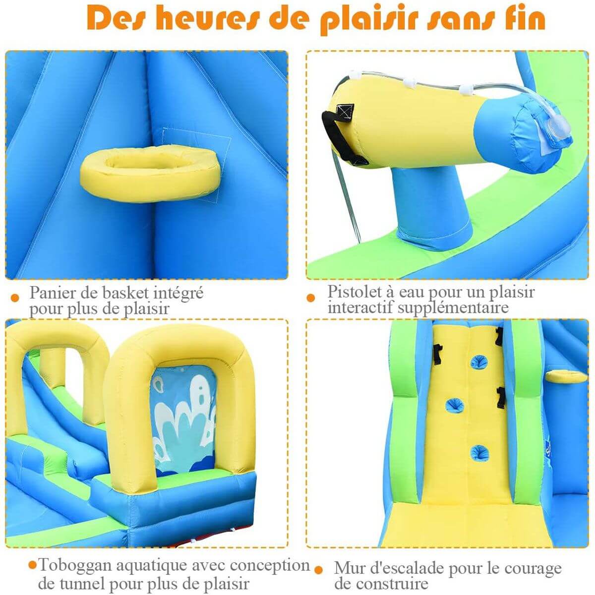 Château Aquatique Gonflable avec Toboggan et Pistolet a eau