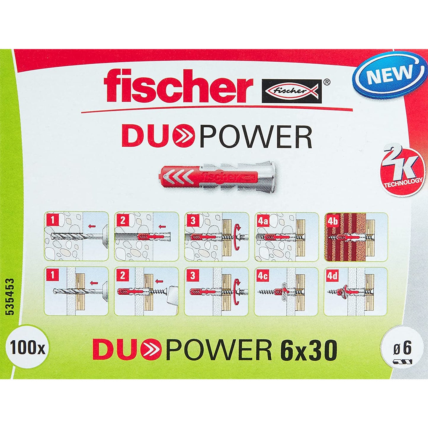 100 chevilles Fischer Duopower 6MM 6x30mm sans vis