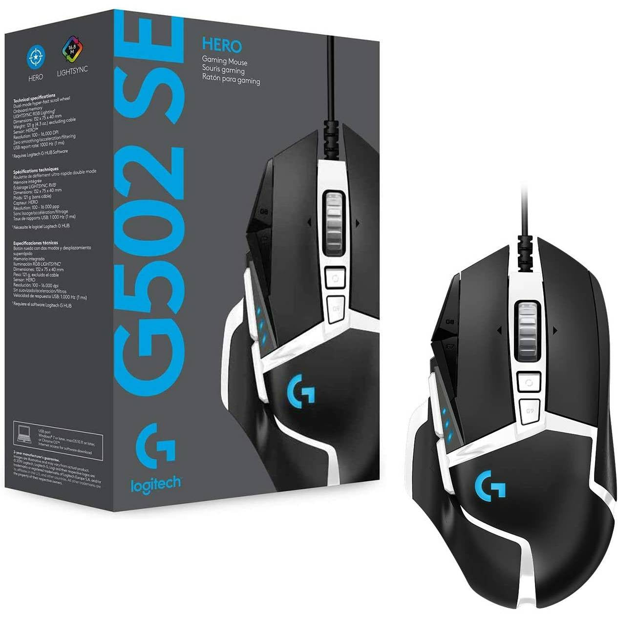 Logitech Gaming Mouse G502 (Hero) - Souris - optique - 11 boutons - sans fil,  filaire - LIGHTSPEED - récepteur sans fil USB - Boutique Gamer