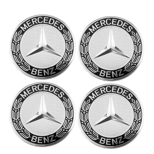4x Cache Moyeu Mercedes 75mm Gris Logo Centre Roue