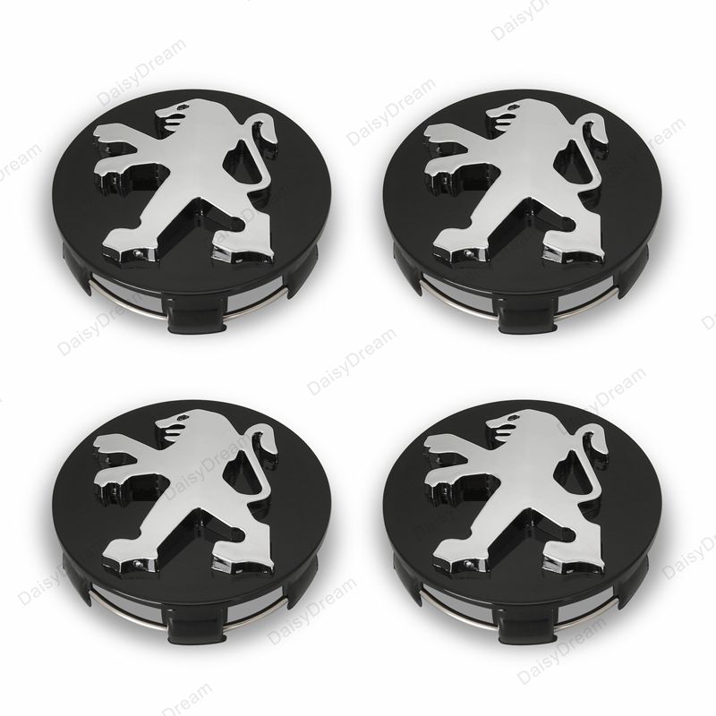 4x Cache Moyeu Peugeot 60mm Noir Logo Centre Roue jante Embleme