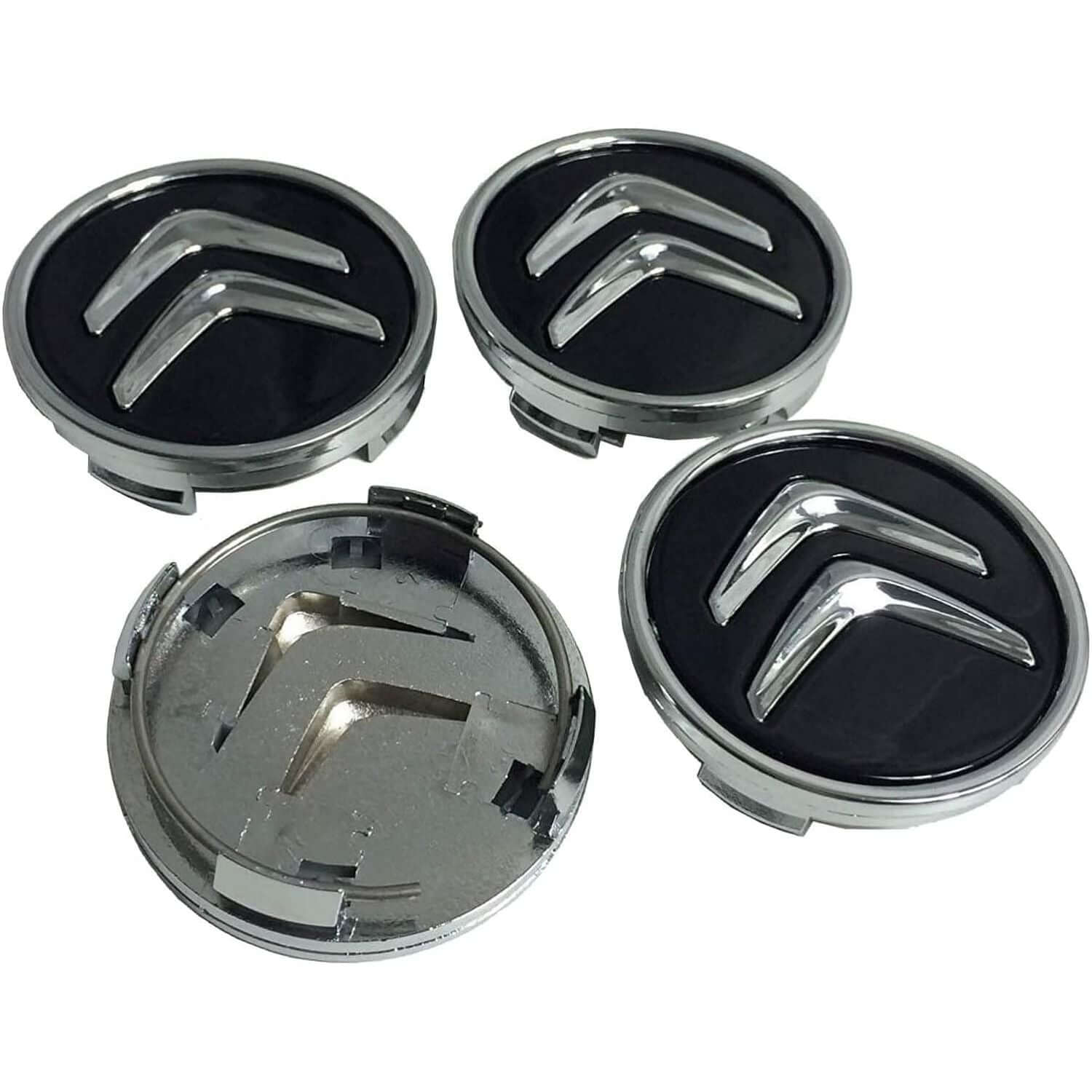 4x Cache Moyeu Citroen 60mm Noir Logo Centre Roue jante Embleme