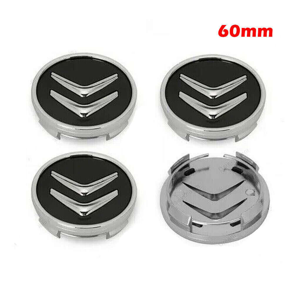 4x Cache Moyeu Citroen 60mm Noir Logo Centre Roue jante Embleme