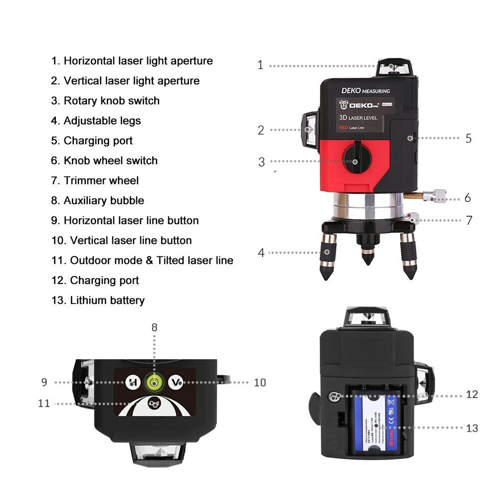 Niveau Laser 3D 12 Lignes 360° Auto Nivelant LL12-HV Trépied