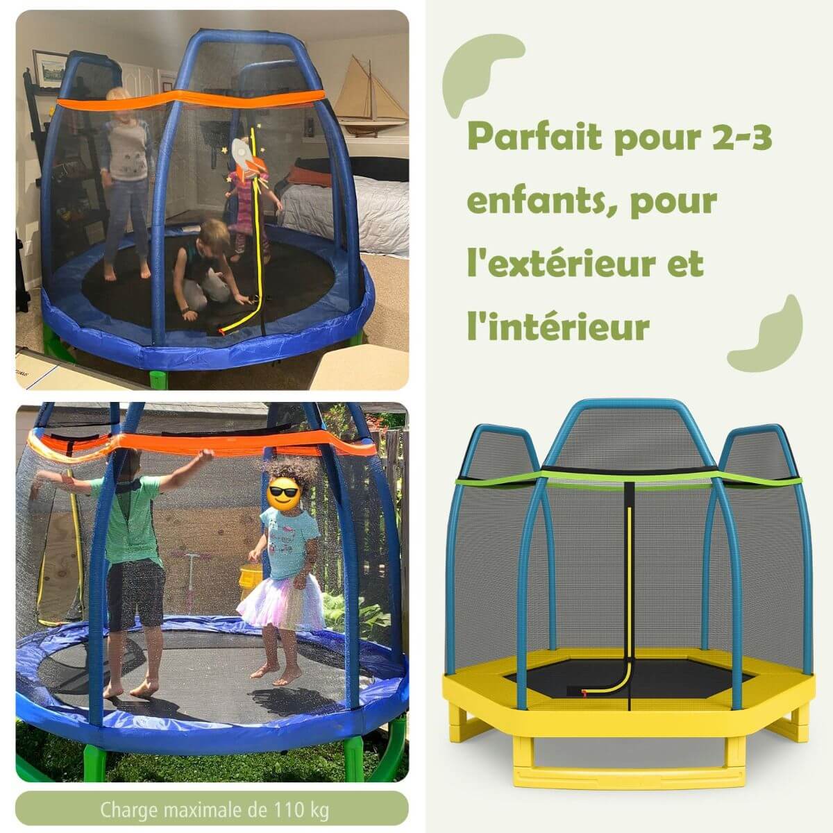 Trampoline extérieur Enfants 223cm avec Filet de Sécurité