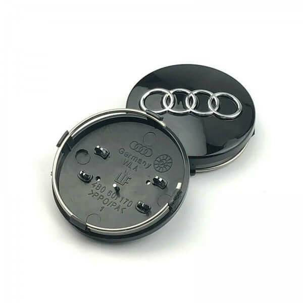 4x Cache Moyeu Audi 60mm Noir Logo Centre Roue jante Embleme