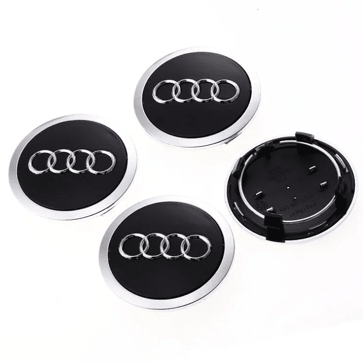 4x Cache Moyeu Audi Noir 69mm Logo Centre Roue jante Embleme