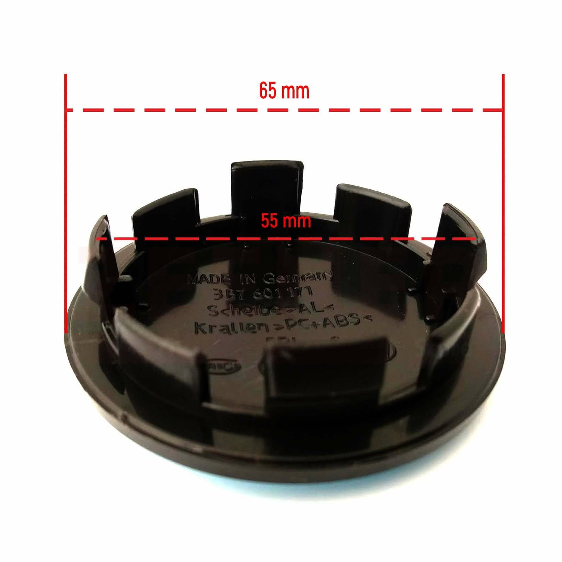Cache-moyeux Centre Roue 65 Mm - Compatible VW, Skoda - Noir - Lot De 4 - Remplace 3B7 601 171 / 6U7 601 171 - 1