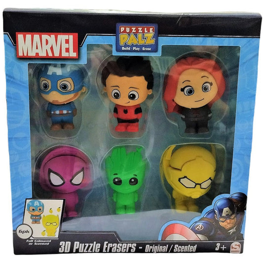 6 Mini Figurines Gomme Super Héros Marvel 3D Puzzle Erasers