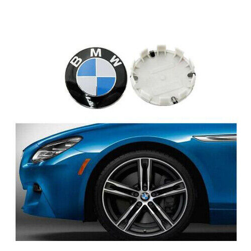 4x Cache Moyeu Jante Centre De Roue enjoliveur Bleu BMW 68mm