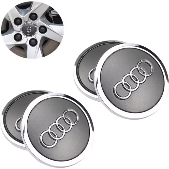 4x Cache Moyeu Audi 69mm Gris Logo Centre Roue jante Embleme