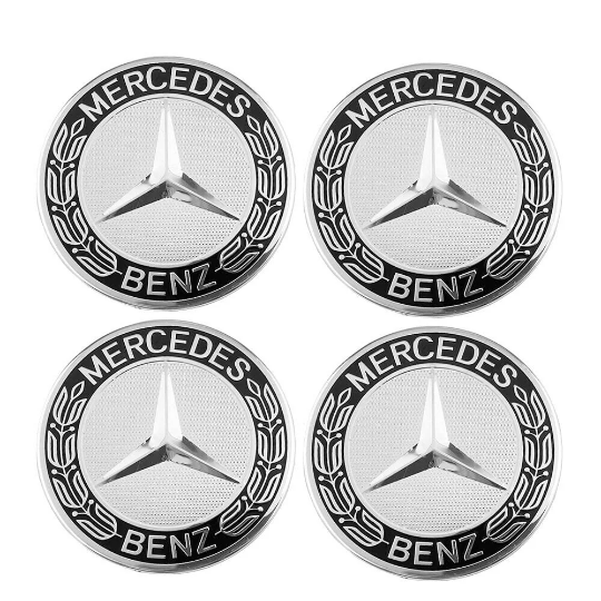 4x Cache Moyeu Mercedes 75mm Gris et noir Logo Centre Roue jante Embleme